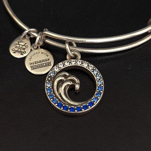 ALEX AND ANI Crystal Wave Charm Bracelet Bangle Swarvoski Rafaelian Silver FLAWS - Picture 3 of 3